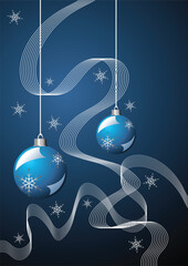 Wall Mural - Snow crystals ribbons and Christmas balls over blue