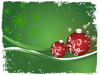 Sticker - Christmas bulbs with snowflakes on green background, abstract vector illustration