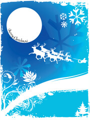 Sticker - Christmas background with flying reindeer, abstract vector illustration