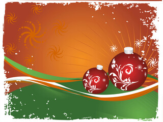 Sticker - Christmas bulbs with snowflakes on orange background, abstract vector illustration