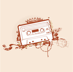 Wall Mural - Cassette Tape Stencil . Vector illustration