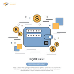 Digital wallet flat contour style vector concept illustration