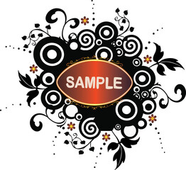 Canvas Print - Grunge banner with circles and floral elements - vector