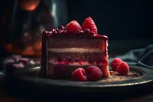 A Slice Of Cake With Raspberry Filling , .highly Detailed,   Cinematic Shot   Photo Taken By Sony   Incredibly Detailed, Sharpen Details   Highly Realistic   Professional Photography Lighting   Lightr