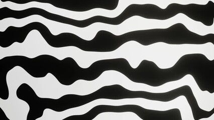Poster - Abstract black and white wavy background. Animation of curvy lines pattern moving from up to down.
