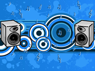 Canvas Print - Music Blues - Speakers and music notes (Vector Graphic)