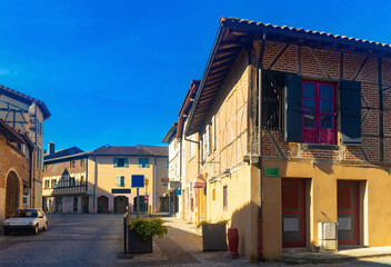 Poster - Streets of Saint-Trivier-de-Courtes located in Ain department, France. Bressan village street.