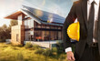 © alphaspirit - Architect follows the project of photovoltaic panels in a modern house. Generative AI