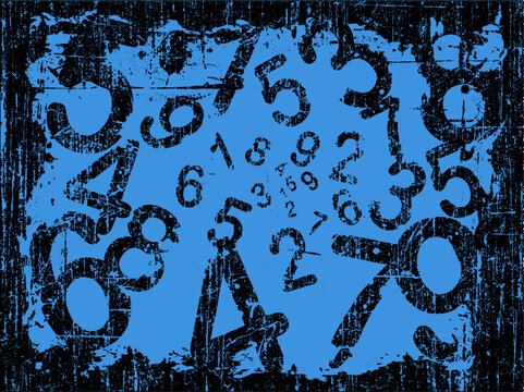 Blue Heavy Grunge Illustration with Acid Etched Numbers (Layered Vector)