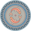 Mosaic circular ornament in Greek style marine motifs. For ceramics, tiles, ornaments, backgrounds and other projects.