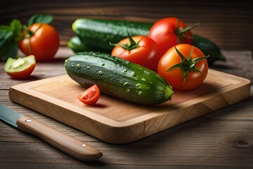 Wall Mural - fresh vegetables on wooden table