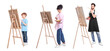 © New Africa - Collage with photos of painters near easels on white background
