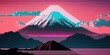 © YuDwi Studio - landscape fuji yama mountain japan in vapor wave synth background , ai generative
