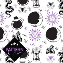 Astrology Pattern Template Black White Repeating Symbols Sketch Vectors Stock
