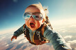 cute baby smiling skydiving over the clouds