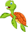 Cute turtle mascot cartoon waving