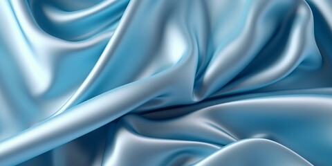 Wall Mural - Soft blue silk satin background, elegant wavy fold by generative AI tools