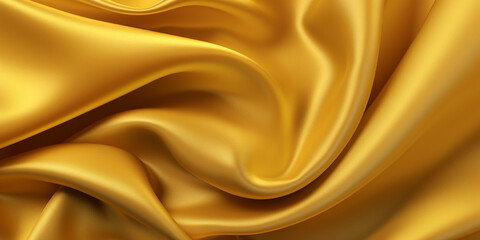 Wall Mural - Soft yellow silk satin background, elegant wavy fold by generative AI tools