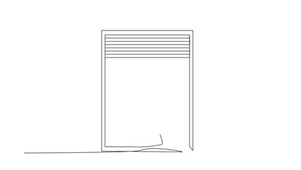 Poster - Self drawing animation of single line draw of robot with plant holding cat and looking through window. Artificial intelligence. Electronic technology industry. Continuous line. Full length animated