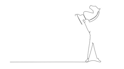 Poster - Animated self drawing of single continuous line draw businessman holding horse chess piece. Successful entrepreneurship tactics or strategy, superiority in business. Full length one line animation
