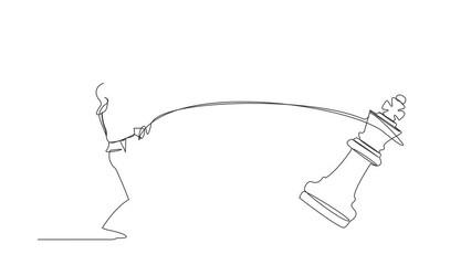 Poster - Animated self drawing of continuous line draw businesswoman pulling big king chess with rope. Business achievement, strategy. Competitive worker in market competition. Full length one line animation