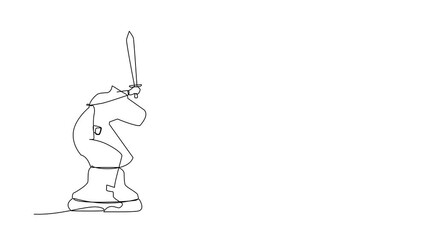 Poster - Animated self drawing of continuous line draw Arabian businessman riding big horse chess piece with sword. Business strategy, winning competition, achievement goal. Full length single line animation