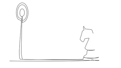 Poster - animated self drawing of continuous one line draw arab businessman holding dart arrow and aiming tar
