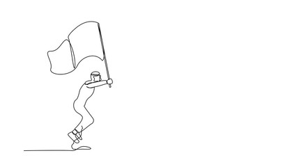 Poster - Self drawing animation of single line draw Arab businessman riding horse chess piece and holding flag, strategy, goals, competitive, strategic move in business. Continuous line. Full length animated