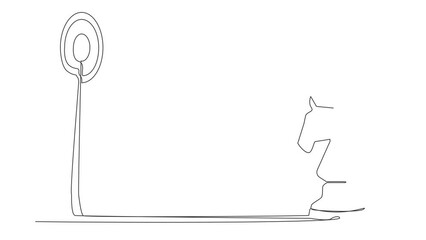 Poster - Self drawing animation of single line draw Arab businesswoman holding dart arrow aiming target while riding horse chess piece. Success worker achievement. Continuous line draw. Full length animated