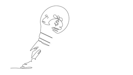 Poster - Animated self drawing of continuous line draw money bag launching with light bulb. Financial success, business creative idea to achieve success goal. Investment concept. Full length one line animation