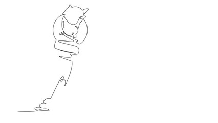 Poster - Animated self drawing of continuous one line draw piggy bank launching with light bulb. Boost financial earning, get rich fast, high growth investment, opportunity. Full length single line animation
