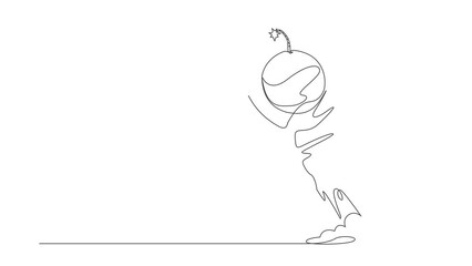Poster - Animated self drawing of continuous line draw bomb launching with light bulb. Anticipation economic or financial crisis in startup. Boosting ideas planning strategy. Full length single line animation