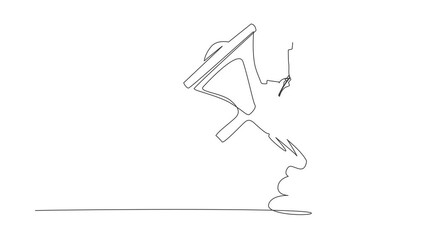 Poster - Animated self drawing of continuous line draw businesswoman riding megaphone rocket flying in the sky. Storytelling with precise message. Soft skill to communicate. Full length single line animation