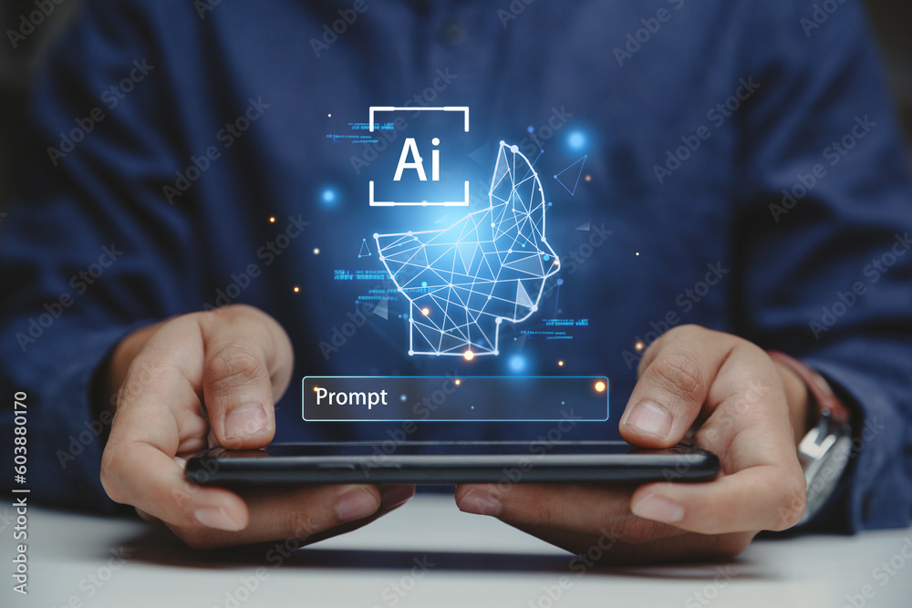 AI technology, artificial intelligence. digital transformation, Hand of ...