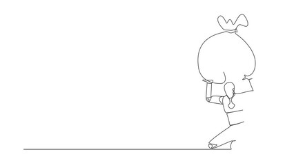 Poster - Animated self drawing of continuous one line draw tired robot carrying money bag on back. Finance crisis money fall down. Economic crash due to pandemic. Technology. Full length single line animation