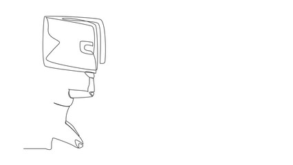 Poster - Animated self drawing of continuous line draw tired robot carrying wallet on back. Financial economic crisis at tech industry. Artificial intelligence machine learning. Full length one line animation