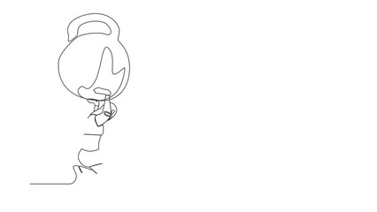 Poster - Animated self drawing of continuous line draw tired robot carrying heavy kettlebell on his back. Financial crisis and credit payment. Technology artificial intelligence. Full length one line animation