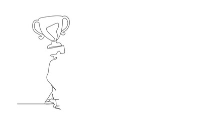 Poster - Animated self drawing of continuous line draw Arab businesswoman carrying heavy trophy on her back. Female worker fail to achieve goal. Delayed career path at office. Full length one line animation