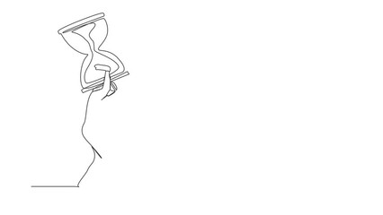 Poster - Animated self drawing of continuous line draw Arab businessman carrying heavy hourglass on his back. Office manager with deadline problem. Schedule of business tasks. Full length one line animation