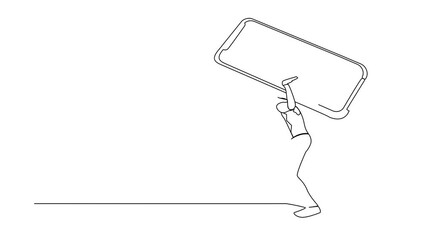 Poster - Animated self drawing of continuous line draw of frustrated businesswoman carrying smartphone on back. Depression, fatigue, mental stress due to overworked at office. Full length one line animation