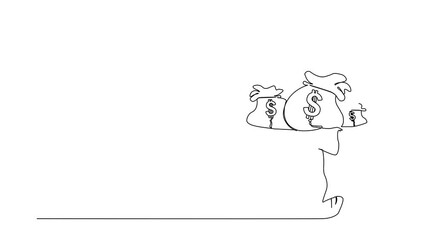 Poster - Animated self drawing of continuous line draw frustrated businesswoman carrying money bag on her back. Finance crisis money fall down. Economic crash due to pandemic. Full length single line animation