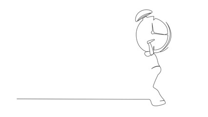 Poster - Animated self drawing of continuous line draw exhausted businessman carrying alarm clock on his back. Stressed worker with work pressure, business goals achievement. Full length single line animation