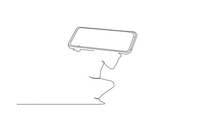 Poster - Animated self drawing of continuous line draw exhausted businessman carrying smartphone on back. Depression, fatigue, mental stress, frustration due to overworked. Full length single line animation