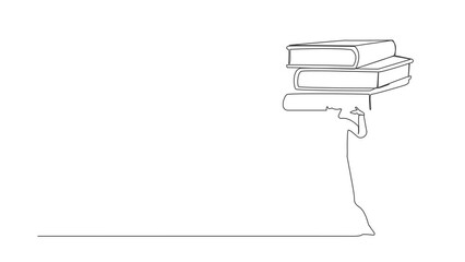 Poster - Animated self drawing of continuous line draw businessman carrying heavy pile of paper folder on his back. Tired worker with a lot of work, pressure with paperwork. Full length single line animation