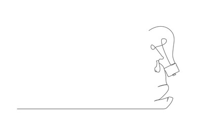 Poster - animated self drawing of continuous line draw exhausted businessman carrying light bulb on his back.