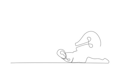 Poster - animated self drawing of continuous line draw stressed robot under light bulb burden. uninspired or 