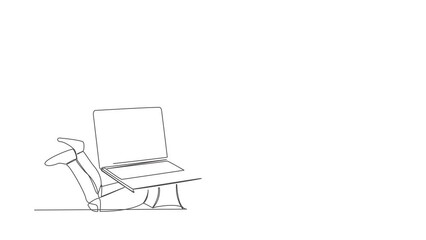 Poster - Self drawing animation of single line draw stressed robot under heavy laptop burden. Fatigue or burnout work at tech industry. Robotic artificial intelligence. Continuous line. Full length animated