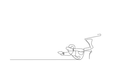 Poster - Animated self drawing of continuous line draw robot under heavy megaphone burden. Conflict and trouble in factory communication. Humanoid robot cybernetic organism. Full length single line animation