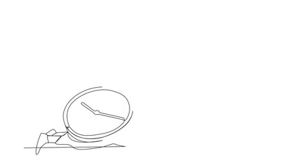 Poster - Self drawing animation of single line draw Arabian businesswoman under clock burden. Stressed worker working under pressure to completed project deadline. Continuous line draw. Full length animated