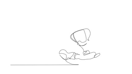 Poster - Animated self drawing of continuous line draw Arabian businesswoman under heavy trophy burden. Office worker failed to win competition or business goals achievement. Full length single line animation